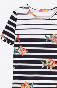 Amina T-Shirt - Black Stripe w/ Fish