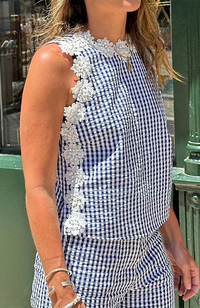 Ania Top - Navy/Gingham