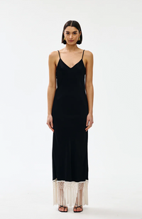 Dolly Dress - Black w Ivory Fringe