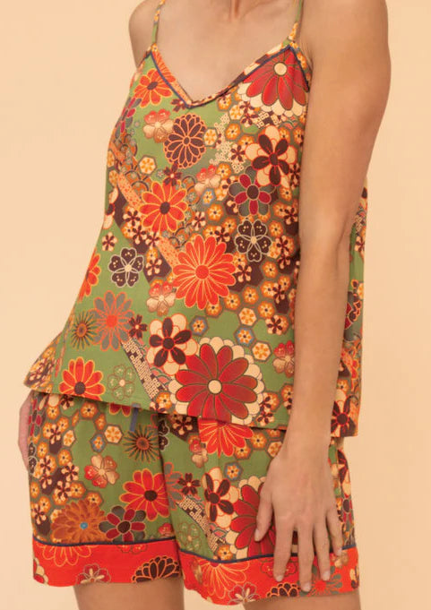 70's Kaleidoscope Floral Cami Pyjamas- Sage