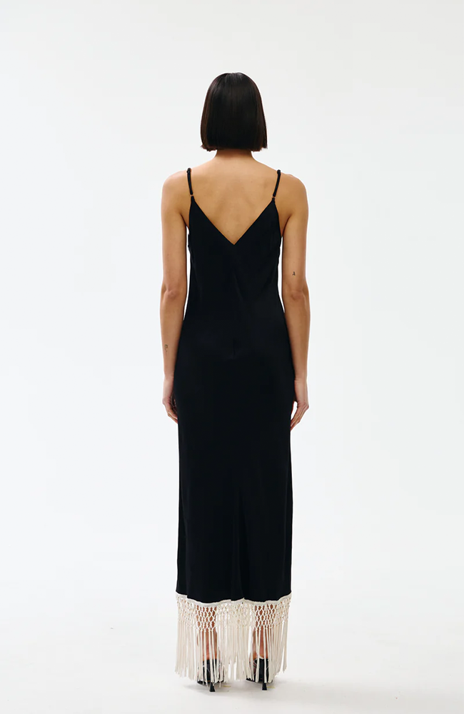 Dolly Dress - Black w Ivory Fringe