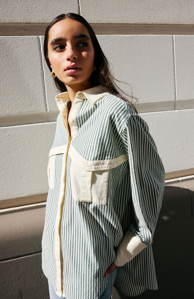 Ruby Shirt - Green/Stone Stripe