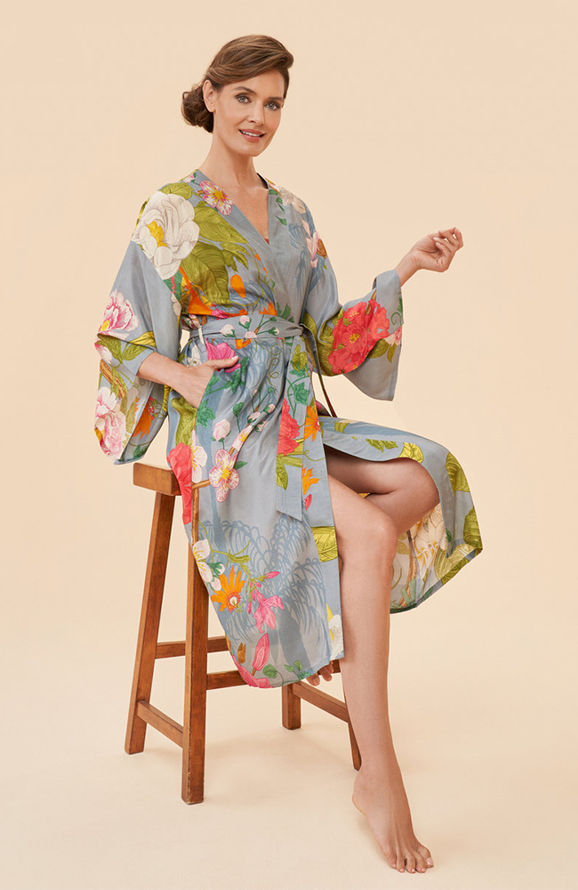 Tropical Flora and Fauna Kimono Gown in Lavender