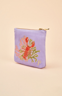 Velvet Embroidered Mini Pouch - Lobster Buddies, Lavender