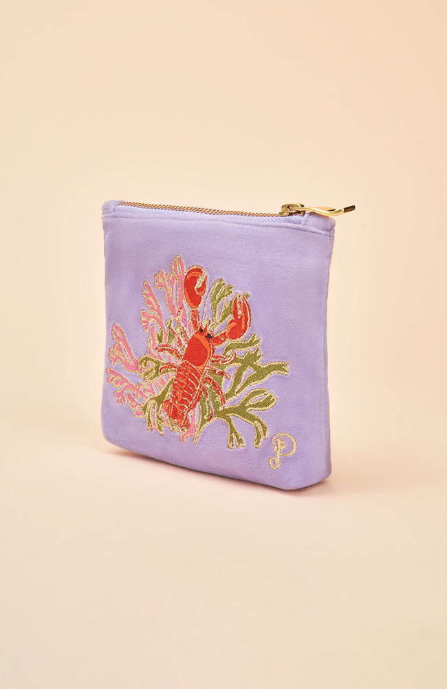Velvet Embroidered Mini Pouch - Lobster Buddies, Lavender