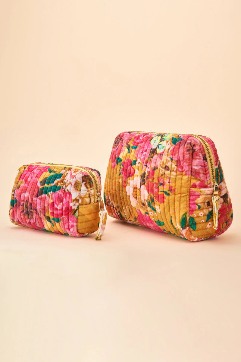 Quilted Washbag - Floral Mustard