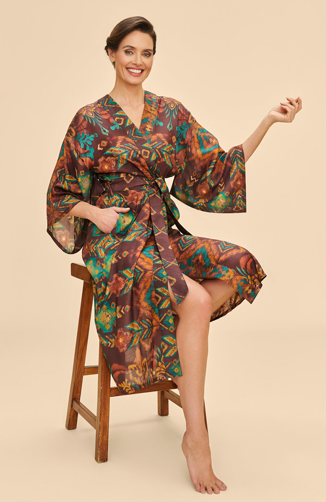 Kimono Gown - Chocolate Ikat