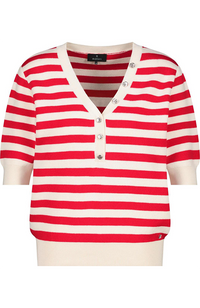 V Neck Pullover Stripes BTN - Red Striped