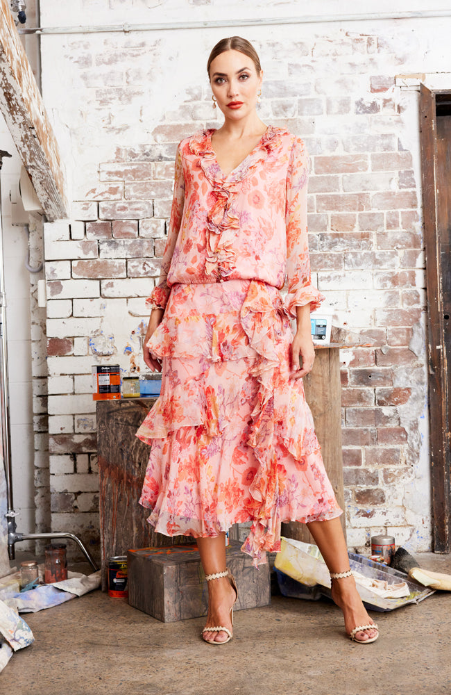 Linos Silk Top - Coral Blossom