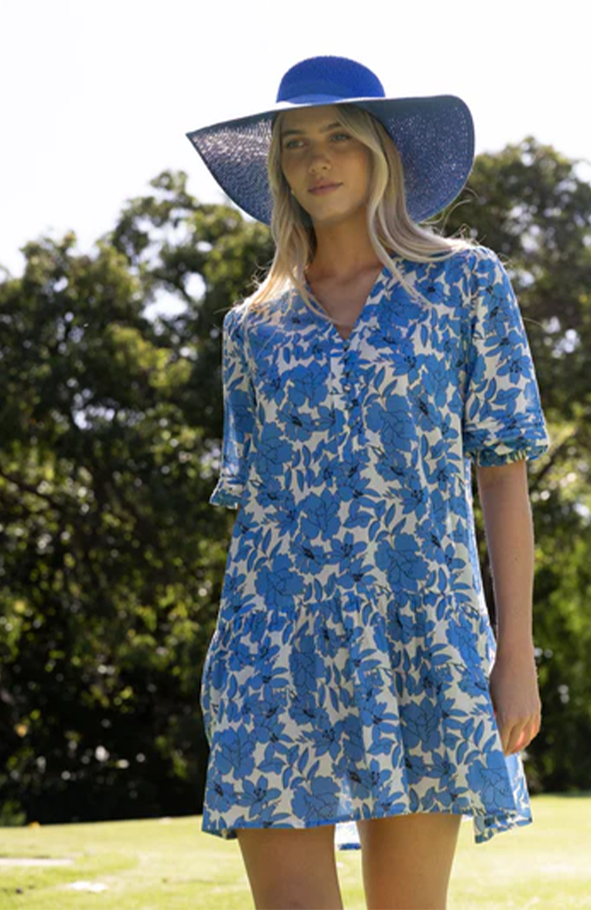 Fleur Smock Dress- Blue/Stone