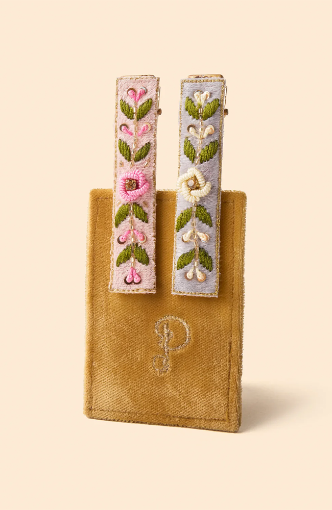 Floral Vines Bar Hairclips - Petal/Powder Blue