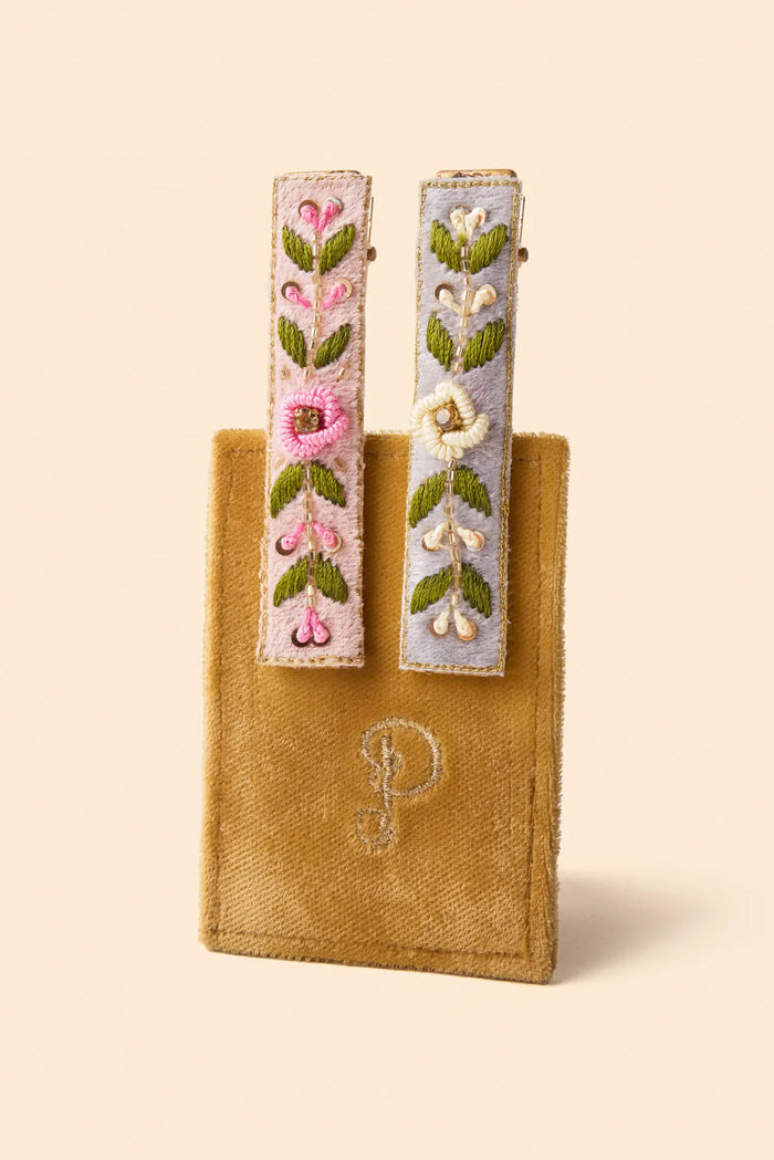 Floral Vines Bar Hairclips - Petal/Powder Blue