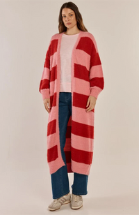 Franca Long Knit Cardigan - Red/Pink Stripe