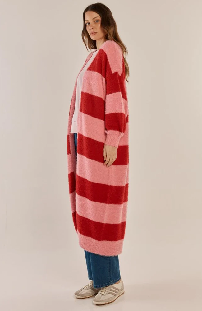 Franca Long Knit Cardigan - Red/Pink Stripe