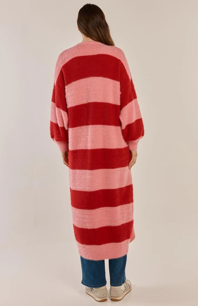 Franca Long Knit Cardigan - Red/Pink Stripe