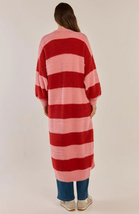 Franca Long Knit Cardigan - Red/Pink Stripe
