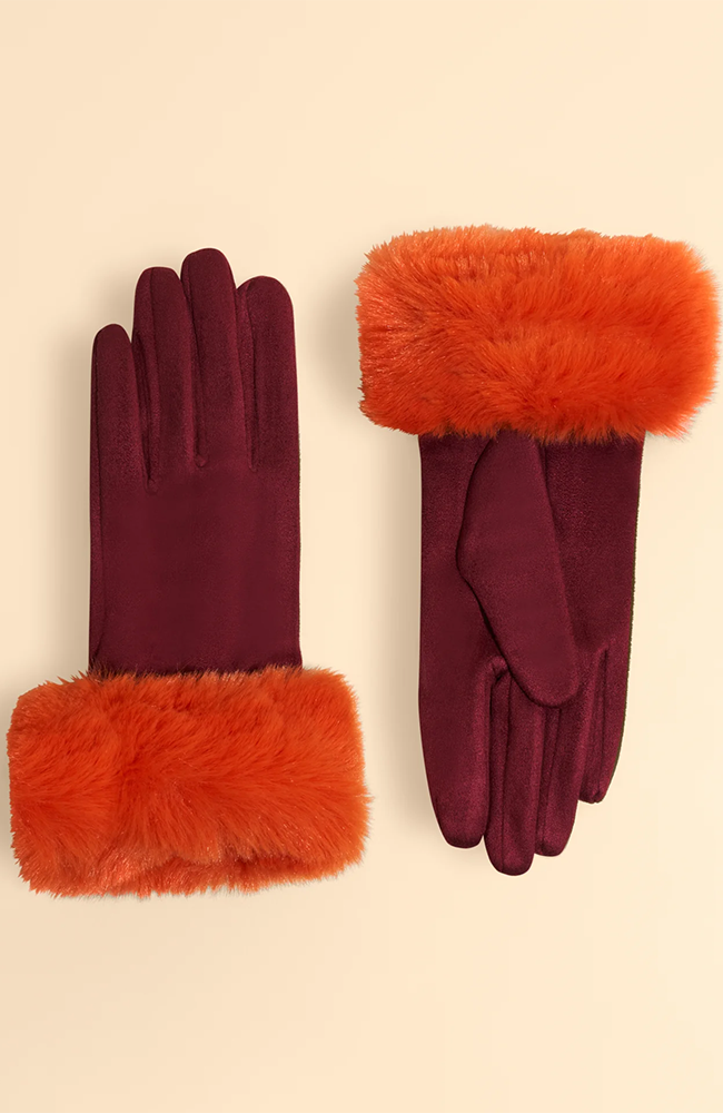 Bettina Gloves - Burgundy & Tangerine
