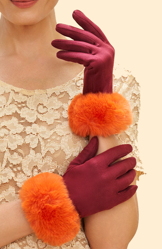 Bettina Gloves - Burgundy & Tangerine