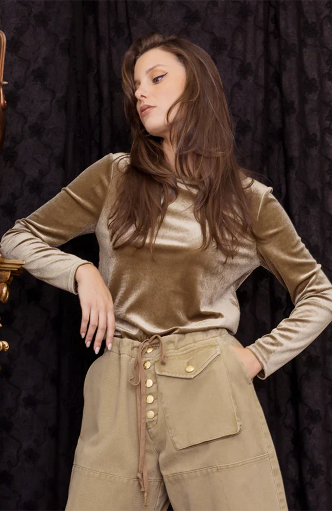 Barre Velvet Long Sleeve - Gold Dust