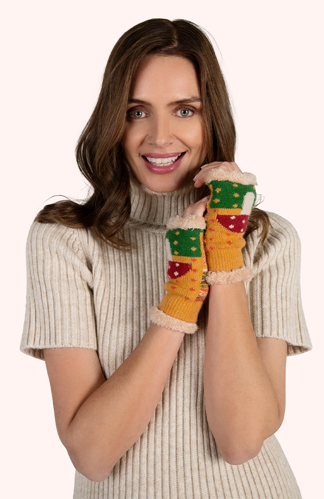 Cosy Wrist Warmers - Toadstool/Mustard