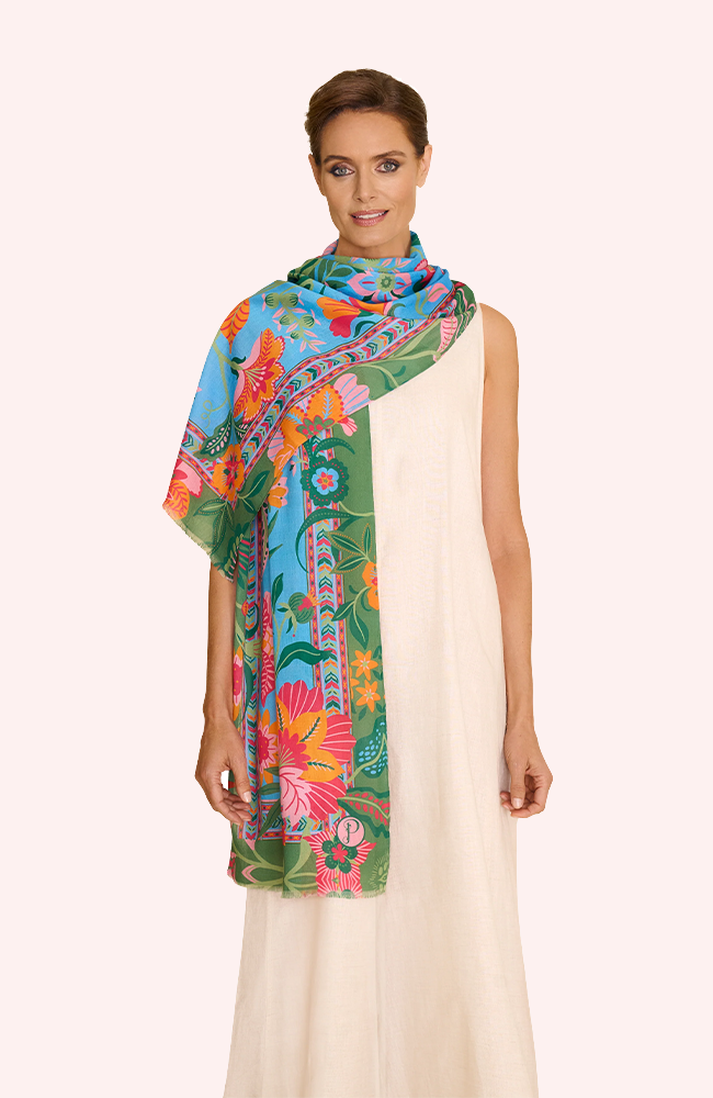 Cotton Scarf - Folky Floral/Cornflower