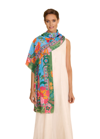 Cotton Scarf - Folky Floral/Cornflower