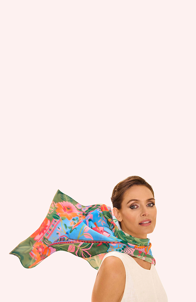 Cotton Scarf - Folky Floral/Cornflower