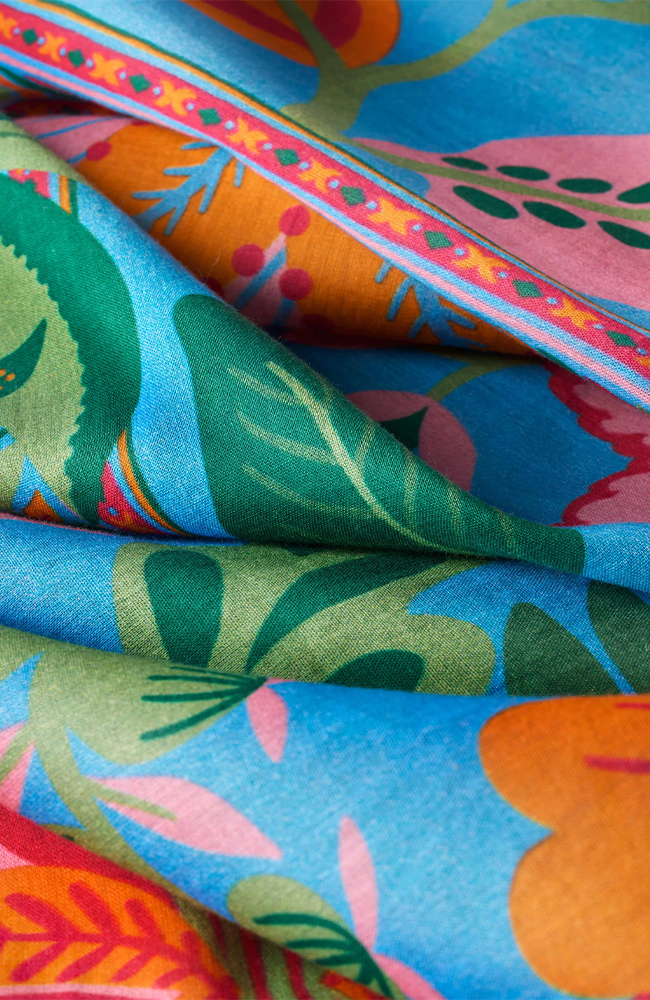 Cotton Scarf - Folky Floral/Cornflower