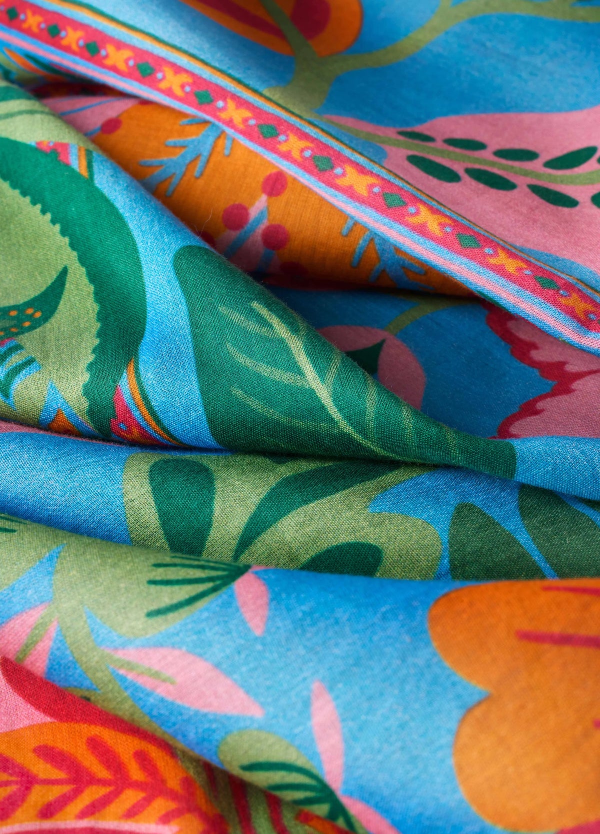 Cotton Scarf - Folky Floral/Cornflower