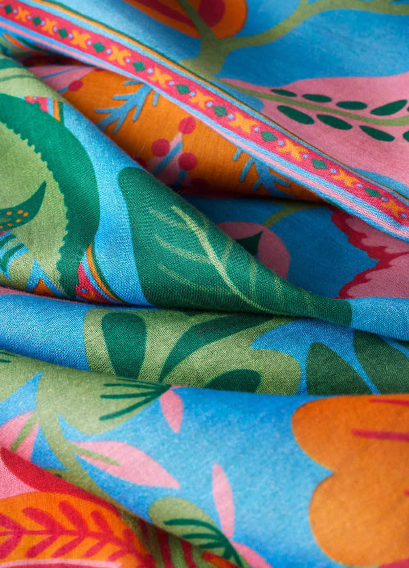 Cotton Scarf - Folky Floral/Cornflower