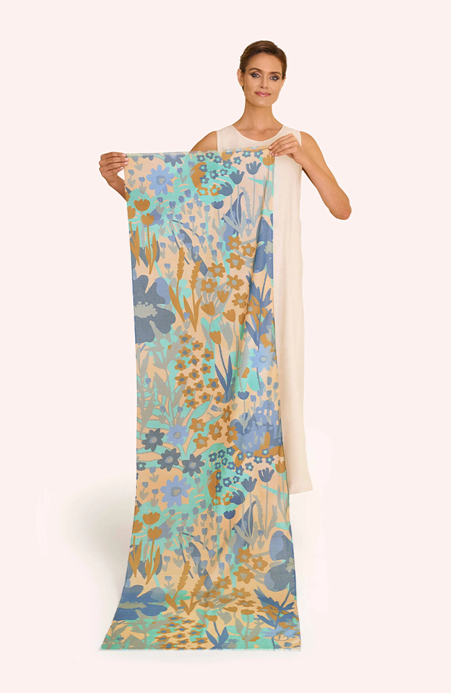 Cotton Scarf - Springtime Floral/Denim
