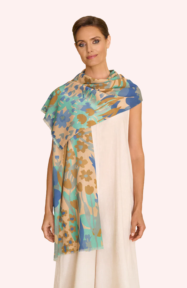 Cotton Scarf - Springtime Floral/Denim