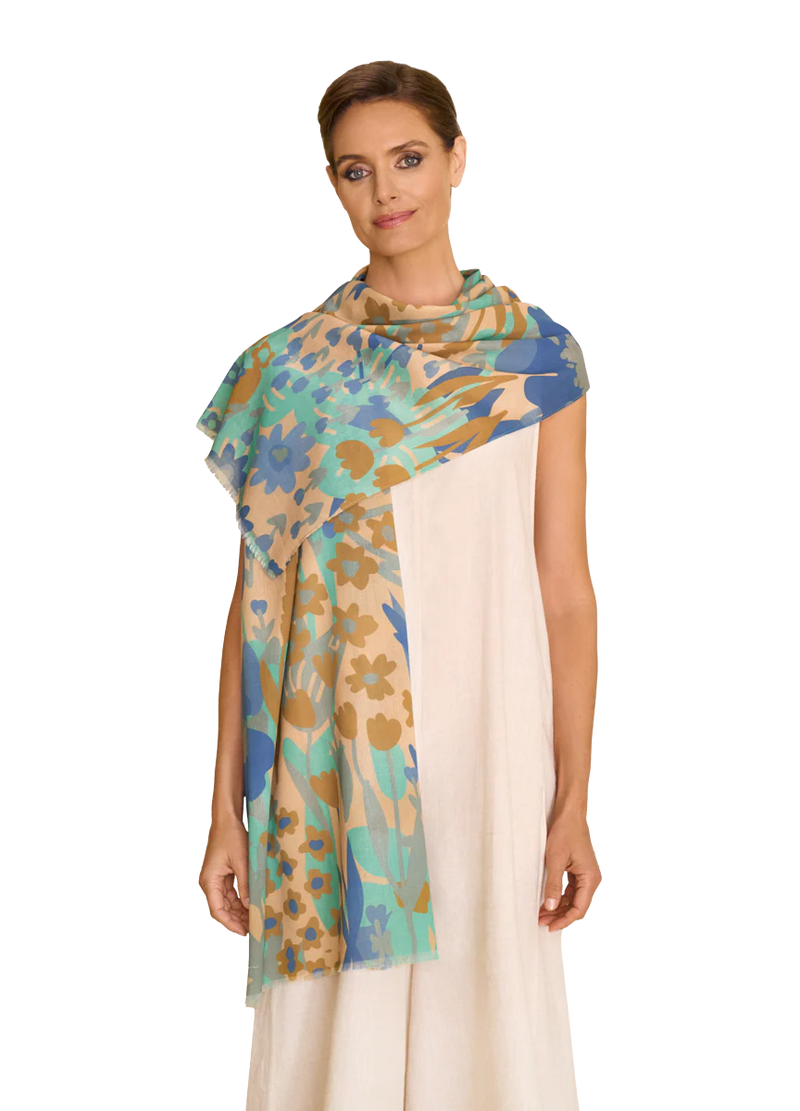 Cotton Scarf - Springtime Floral/Denim