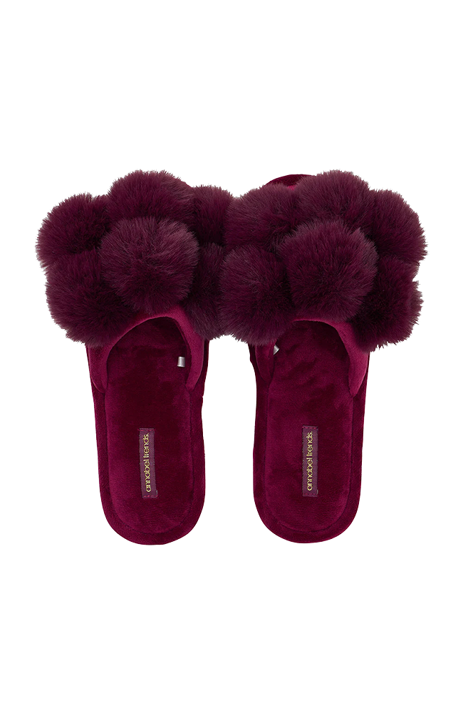 Luxe Pom Pom Slippers - Mulberry