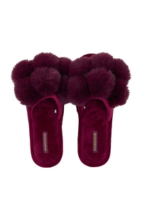 Luxe Pom Pom Slippers - Mulberry