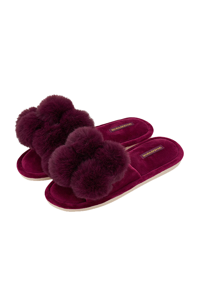 Luxe Pom Pom Slippers - Mulberry