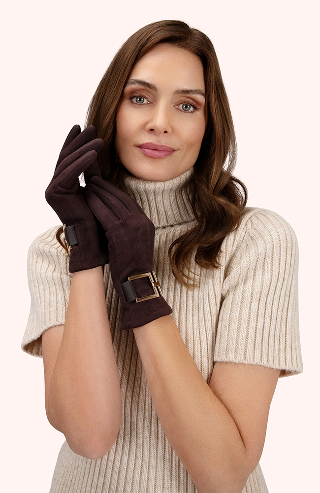 Dana Faux Suede Gloves - Chocolate
