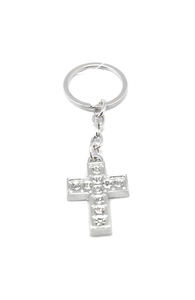Hilda Pewter Silver Diamonte Keyring - Cross