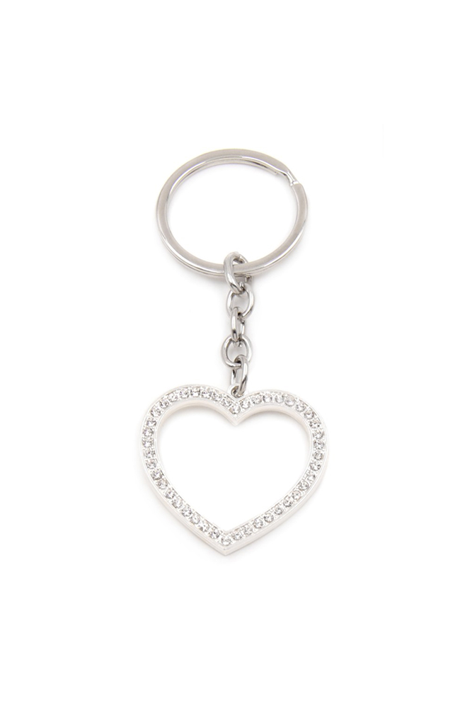 Hilda Pewter Silver Diamonte Keyring - Heart