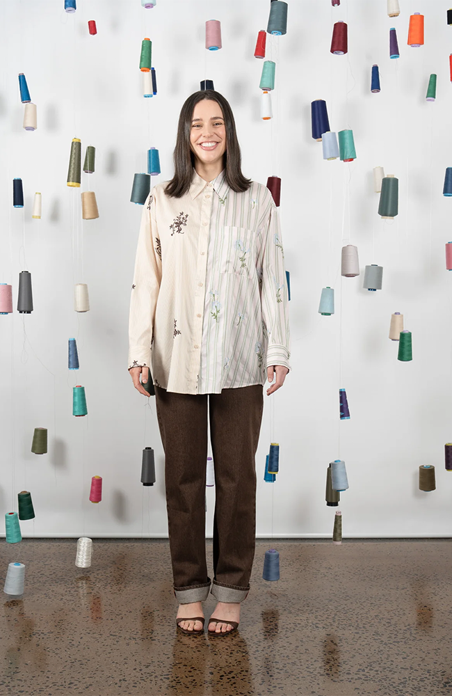 Rex Blouse - Tan/Pink Combo