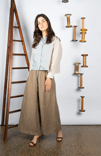 Reese Blouse - Blue/Brown Stripe