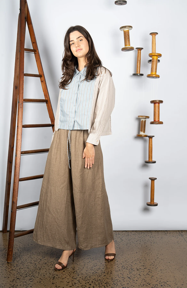 Reese Blouse - Blue/Brown Stripe