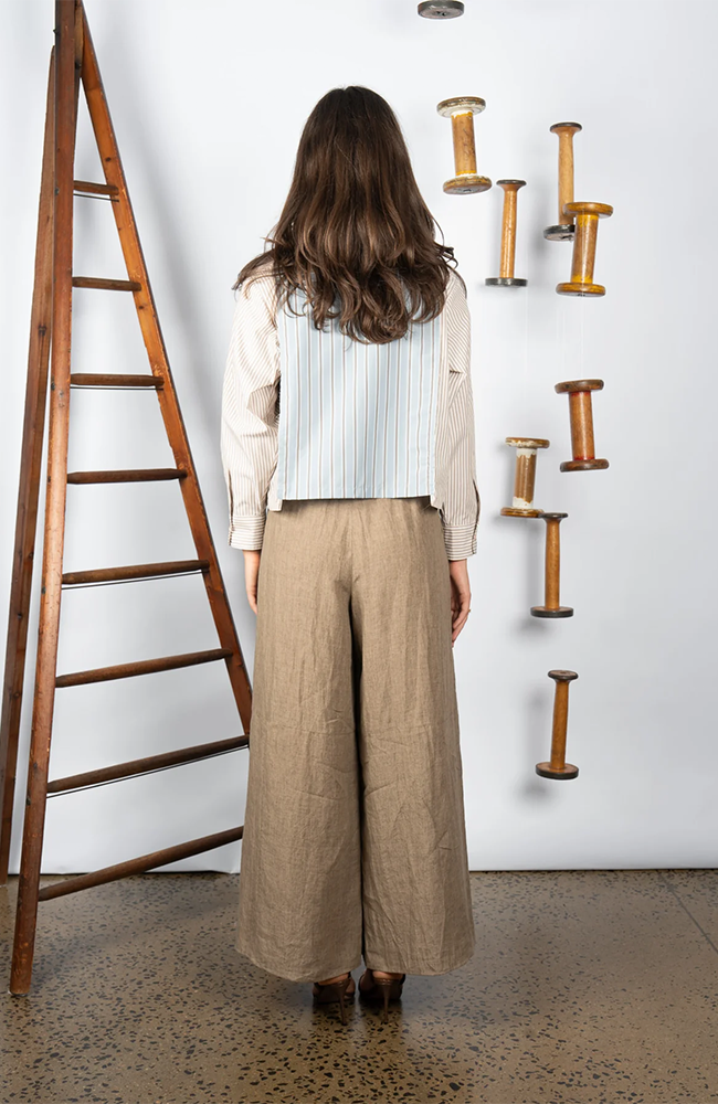 Reese Blouse - Blue/Brown Stripe