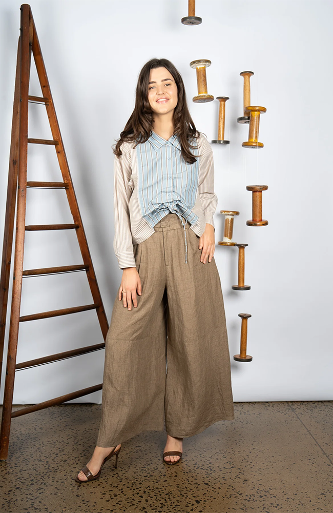 Reese Blouse - Blue/Brown Stripe