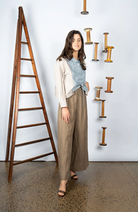 Reese Blouse - Blue/Brown Stripe