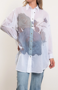 Cats Meow Shirt - Big Roses White
