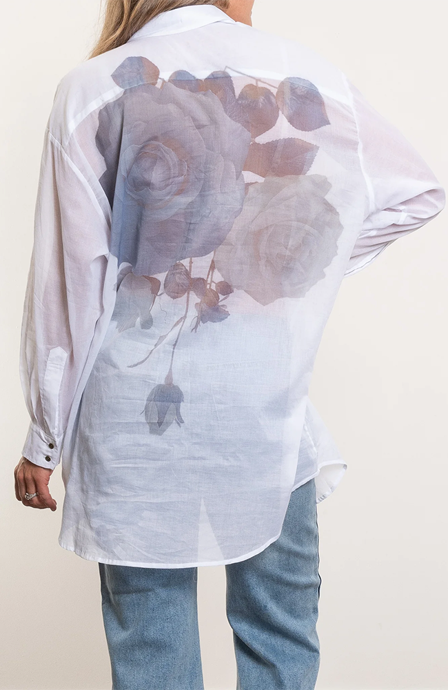 Cats Meow Shirt - Big Roses White