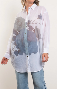Cats Meow Shirt - Big Roses White