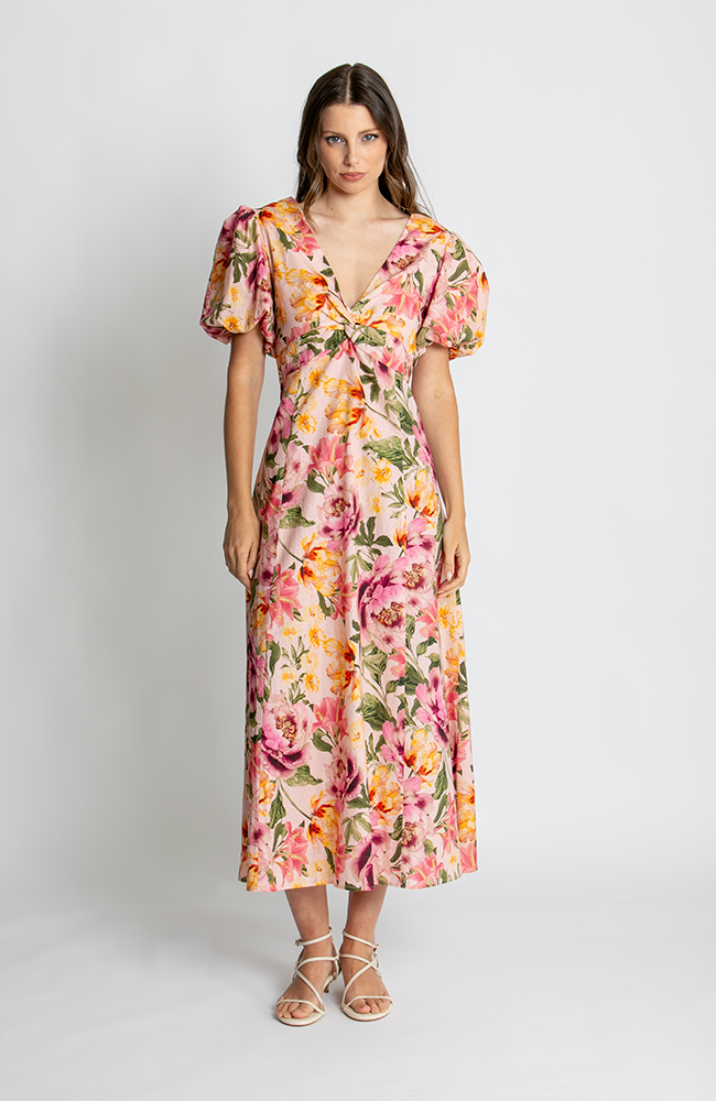 Mia Midi Dress - Whispering Peonies