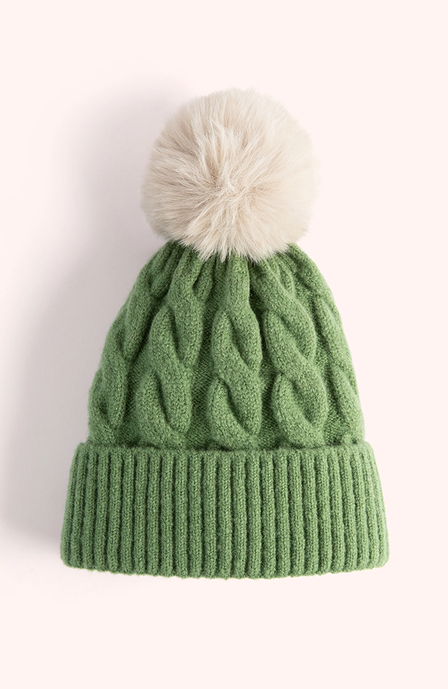 Elise Bobble Hat - Sage/Cream